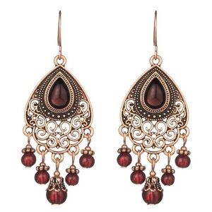 Boho Beaded Stone Tassel Water Drop Earrings